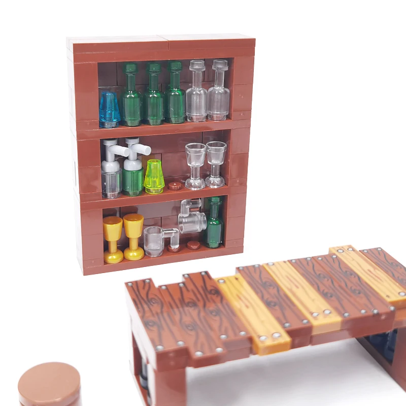 MOC-Bausteine, Möbel und Dekorationen für Wohnzimmer und Schlafzimmer – Bett, Bücherregal, Sofa, Computertisch, kleine Pflanzgefäße, Spielzeugmodelle. – Detail 10