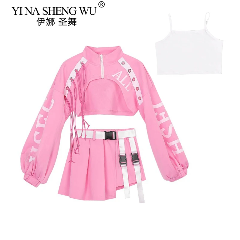 Kid Girl Jazz Dance Costume Children Street Hip Hop Dance Jazz Kpop Dance Costume for Girls Pink Outfit Streetwear Clothes Sets
