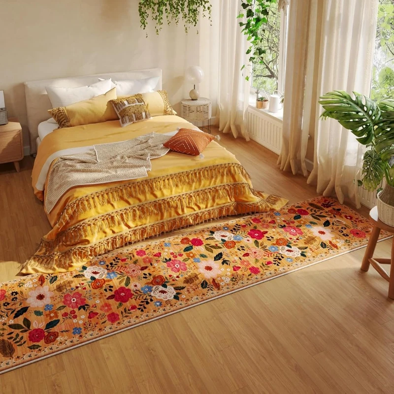 

Fashionable Light Luxury Runner Rug Plant Flower Print Corridor Carpet Machine Washable Nonslip Bedside Mat Ковер Tapis Alfombra