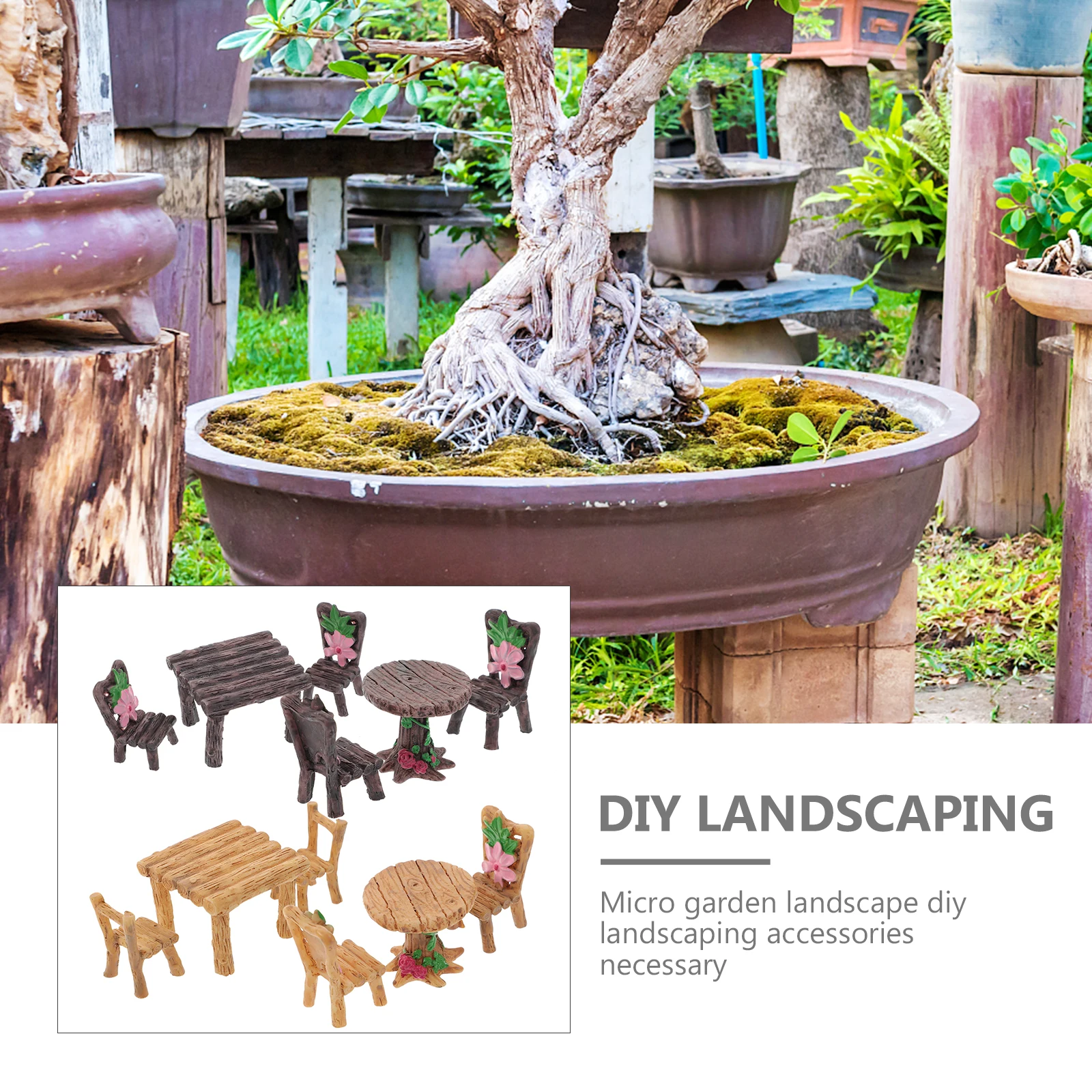 

4 Sets Chairs Micro Table and Mini Furniture Garden Decor Landscape Decoration Paper Cup Tiny Little Miniature Small Ornaments