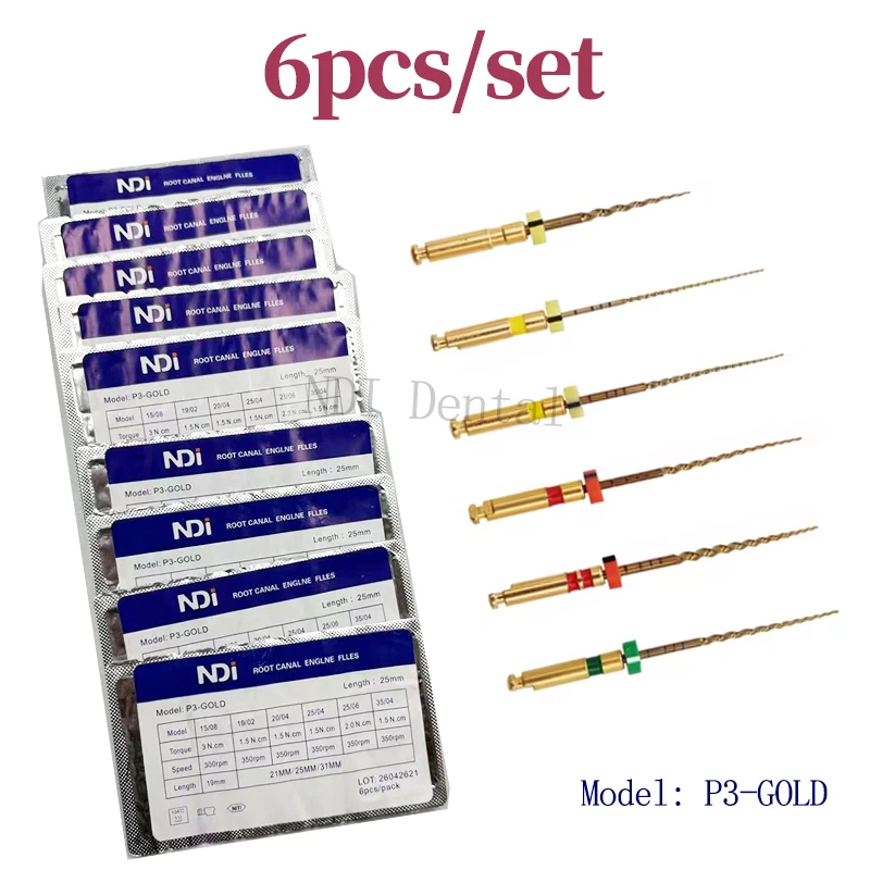 

18pcs=3 set Dental Root Canal Files Taper Needles Endodontic Files P3-Gold 21/25/31mm Root Canal Material Dentistry Instrument