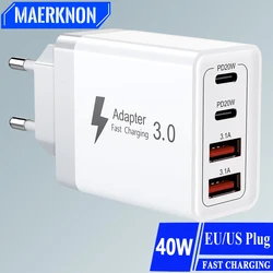 USB C Charger Muti 4 Ports PD 20W Type-c Quick Fast Charging Mobile Phone Wall Adapter for iPhone 15 Xiaomi Huawei Samsung S24