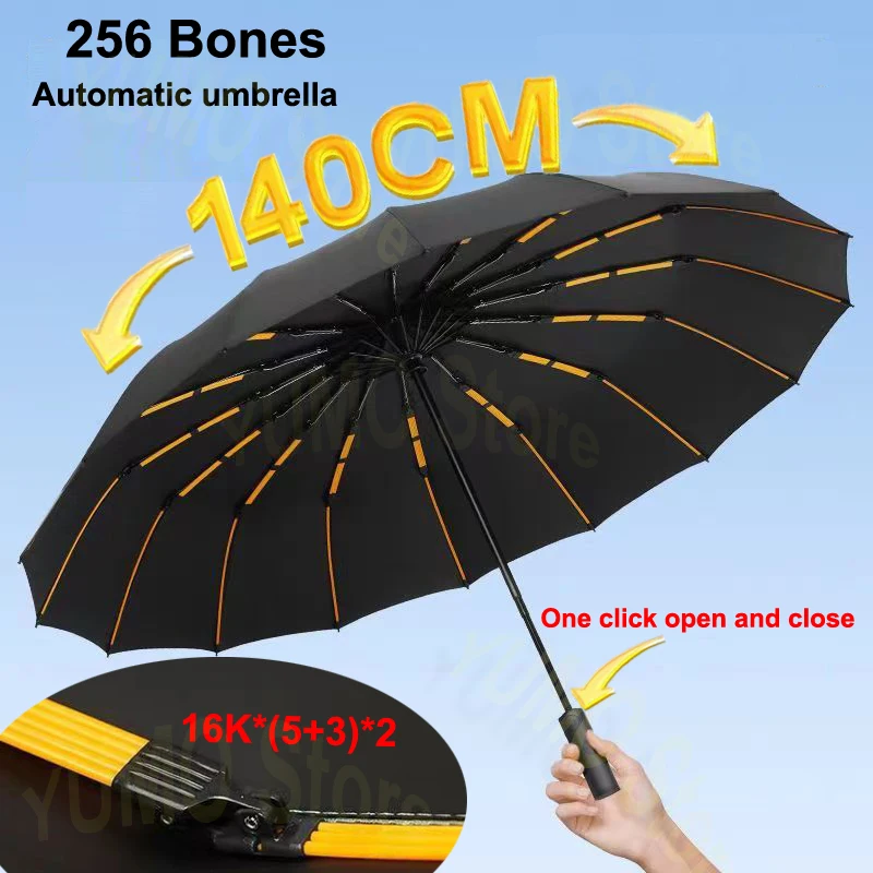 256 Bones Super Windproof Umbrella All Weather Umbrellas Large Size Men Automatic Business Umbrella UV Protection Women Sunshade