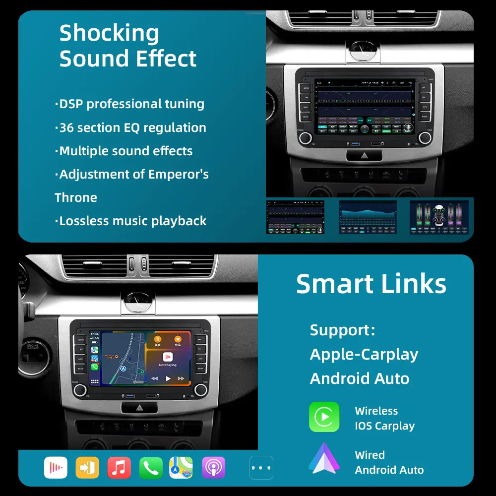 JUNDOF-Autoradio Android 2 Din, GPS, 4G, WiFi, DSP, Carplay pour VW, Volkswagen, Skoda, Octavia, Golf 5, 6, Touran, Passat, Gods, Polo, Jetta