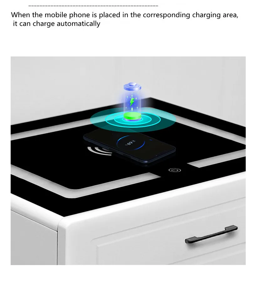 طاولة بجانب السرير الذكية بسيطة وحديثة وصغيرة متعددة الوظائف مع منضدة شحن لاسلكية حمراء شبكية خفيفة #5