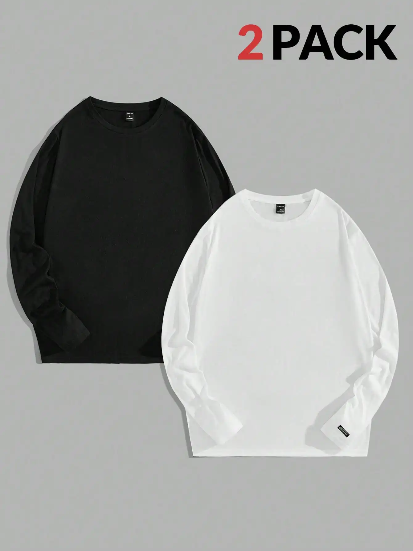 

Men's Solid Color Minimalist Crew Neck Long Sleeve T-Shirt 2-Pack