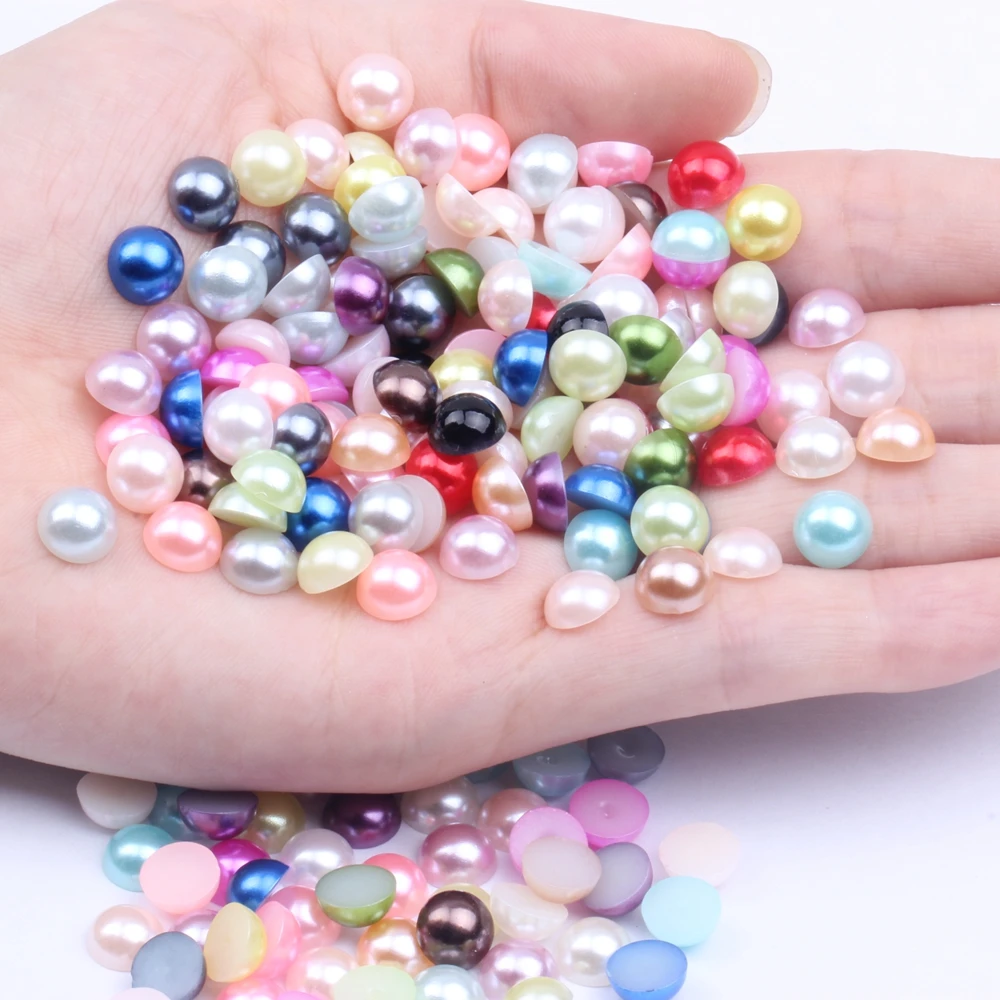 

Half Round Flatback Pearls Beads 2000pcs 8mm Colors Glue On Resin Gems For Clothes Dresses Shoes Nail Art Decoration