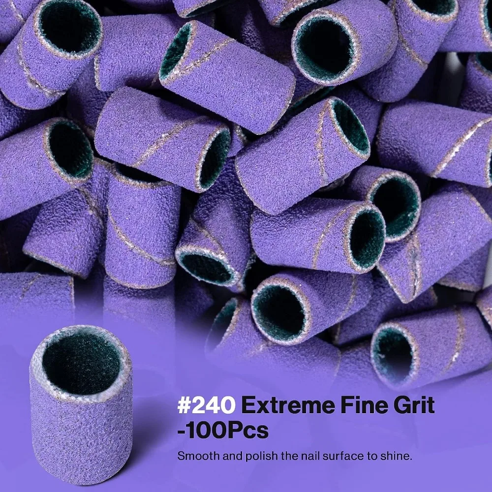 Bandes Abrasives Violettes pour Perceuse Électrique, Accessoires de Manucure, 100 Pièces