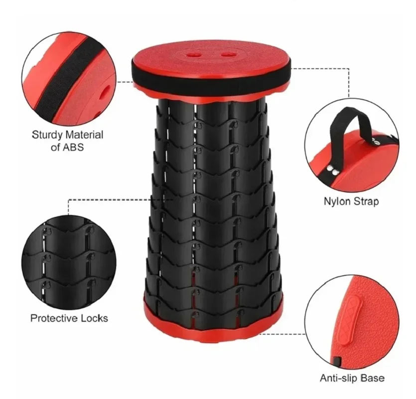Sgabello pieghevole multiuso - Sedia telescopica portatile per campeggio Picnic Spiaggia Altezza regolabile Design compatto e leggero