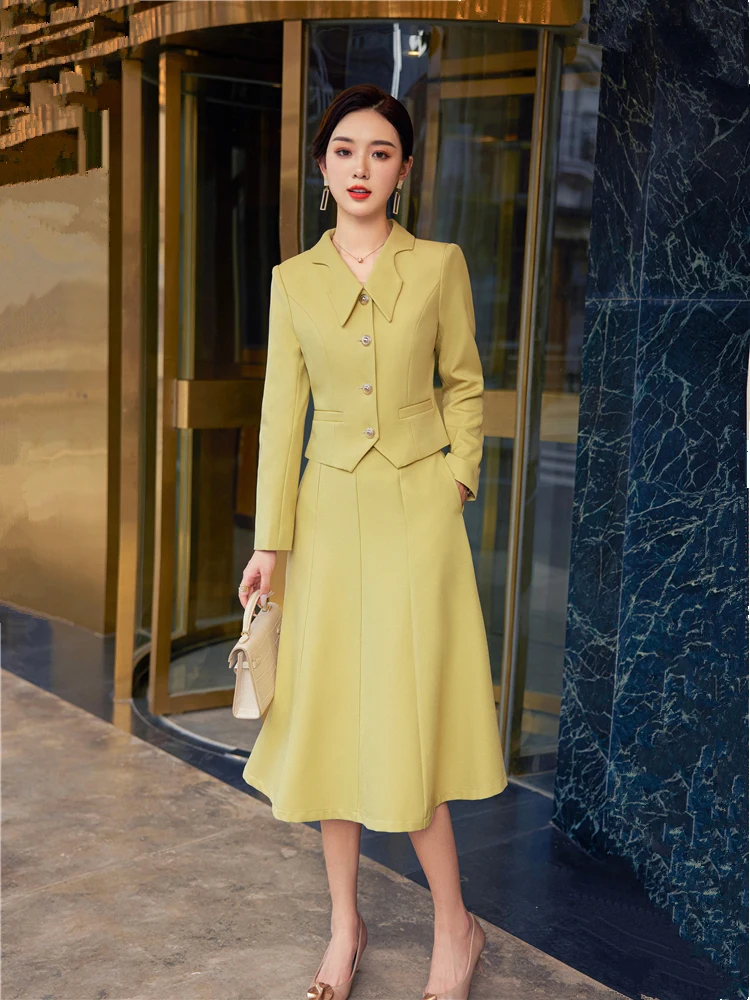Fashion Spring Dress Sets Elegant Korean Version Short Coat Big Swing Skirt Crop Blazer Hight Waist Skirts 2 Piece Sets