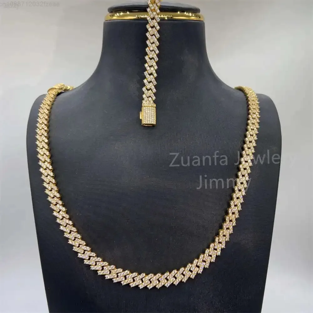 

Выполненное на заказ модное ожерелье шириной 10 мм, ювелирные изделия S925, желтое золото, безупречное ожерелье с бриллиантами из муассанита
