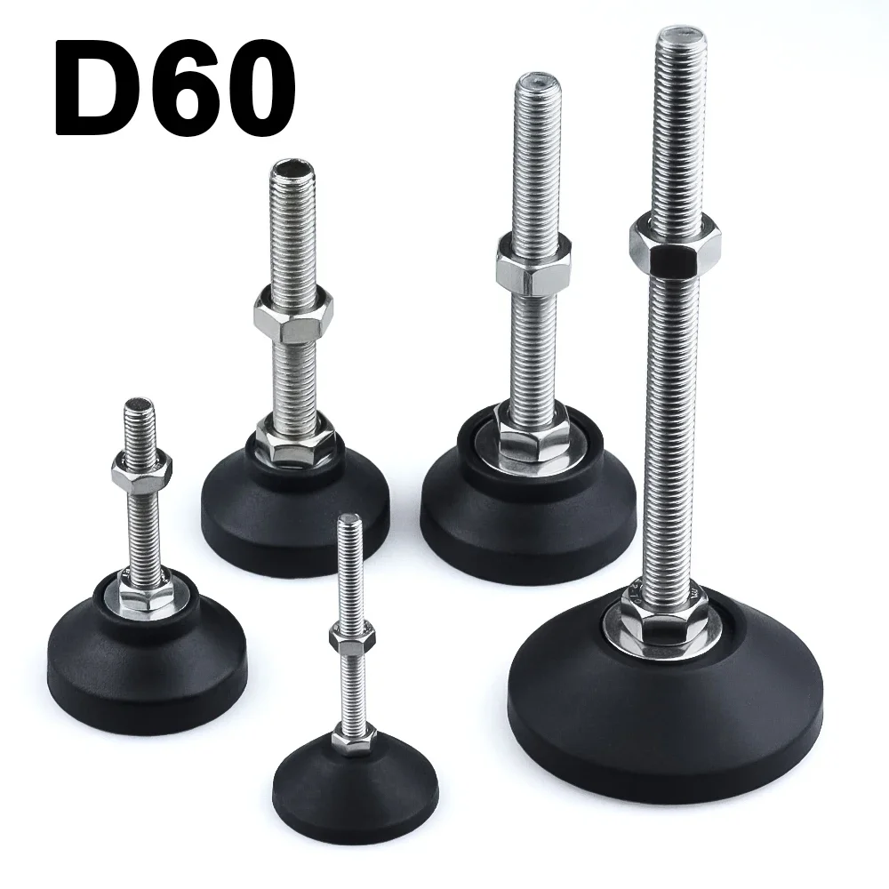 4Pcs Adjustable Lathe Leg Dia 60mm Thread Type SS304 Stainless Steel Foot Pad Levelling Feet Swivel Base Articulating Leg M8 M10