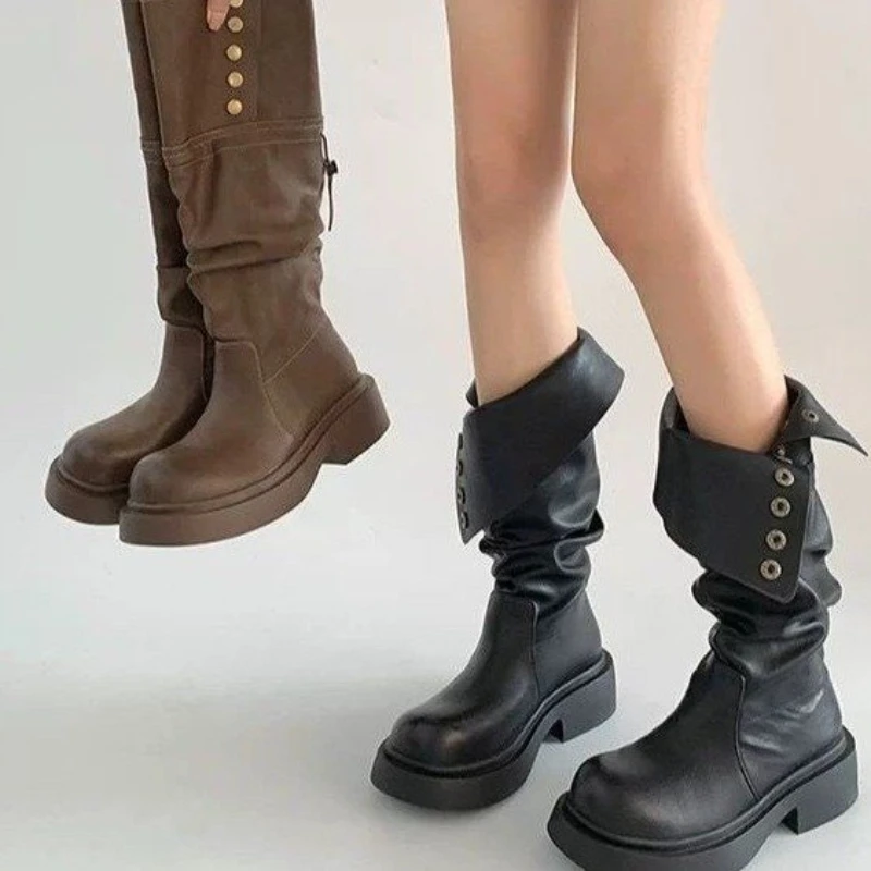 2024 New Fashion Autumn Women Boots Look Slim and Pile Up Women's Shoes Retro Trend Knight Boot Versatile Temperament Long Boots