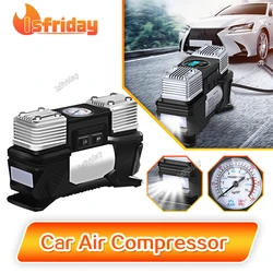 New 12V 180W Double Cylinder High Pressure Tyre Car Air Bike Pump Electric Digital Inflator Tire Inflator Compressor Auto