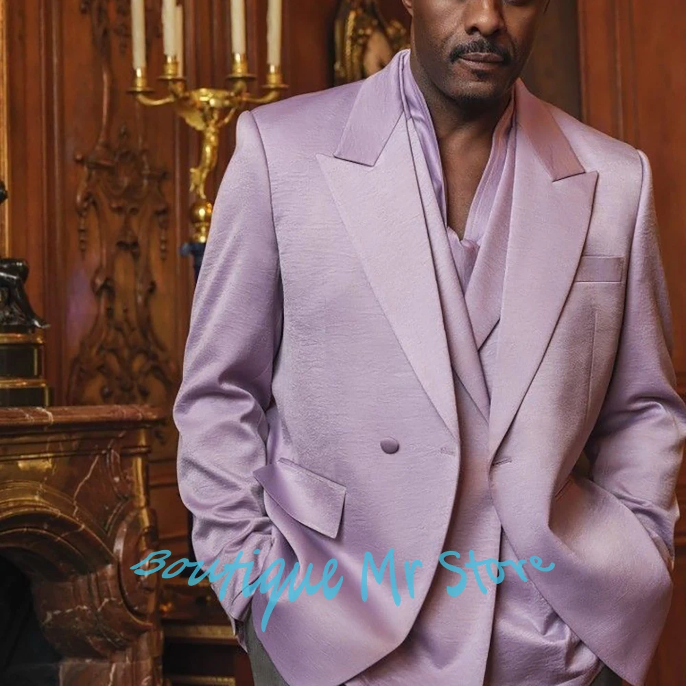 

Элегантные лавандовые атласные костюмы для мужчин, роскошный текстурированный костюм из трех предметов (куртка + жилет + брюки), костюм для официальной вечеринки