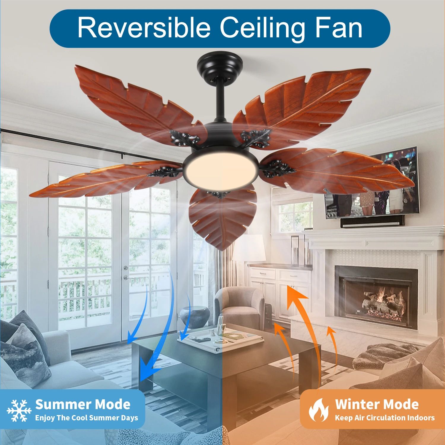พัดลมเพดานลายใบปาล์มเขตร้อน ขน - Ceiling Fan Dc Motor 52 Inch บทวิจารณ์และราคา
