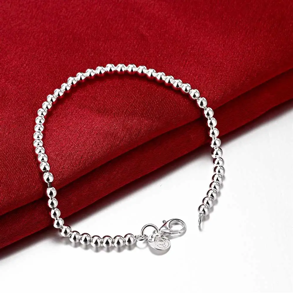 Fashion Charm 925 Sterling Silver Bracelet for Woman 4MM Beads Chain Jewelry Wedding Party Christmas Gifts