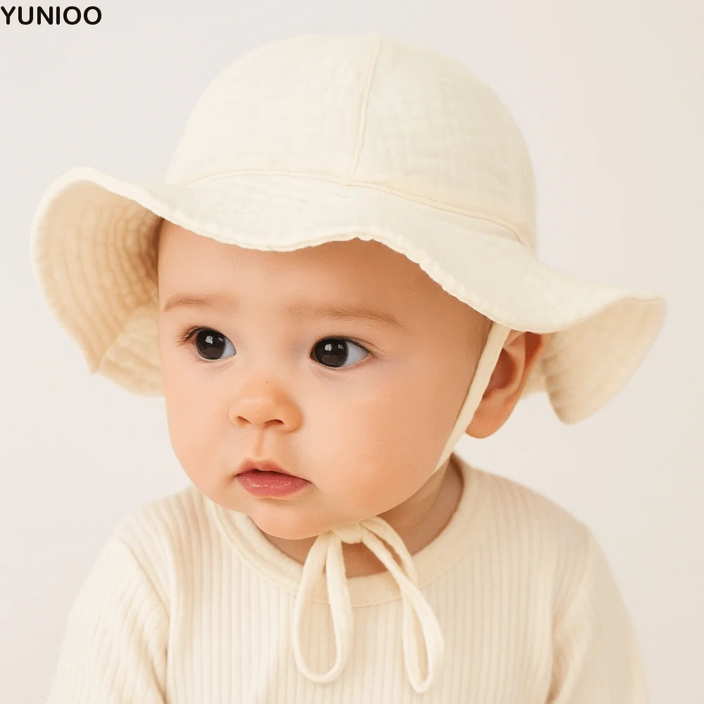 

Soft Cotton Infant Bucket Hat Love Heart Wide Brim Kid Sunhat with Strap Flower Children's Fisherman Hat Kid