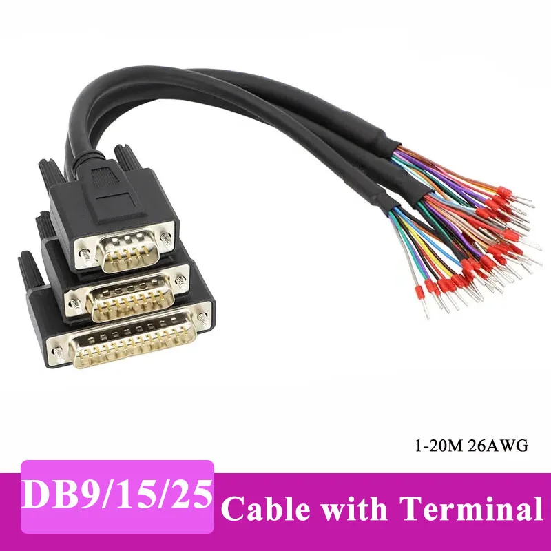 DB9 DB15 DB25 Serial Cable with Terminal Wire Industrial Grade Male Female Connectors 26AWG 1-20 Meters 9pin Parallel Port Cable