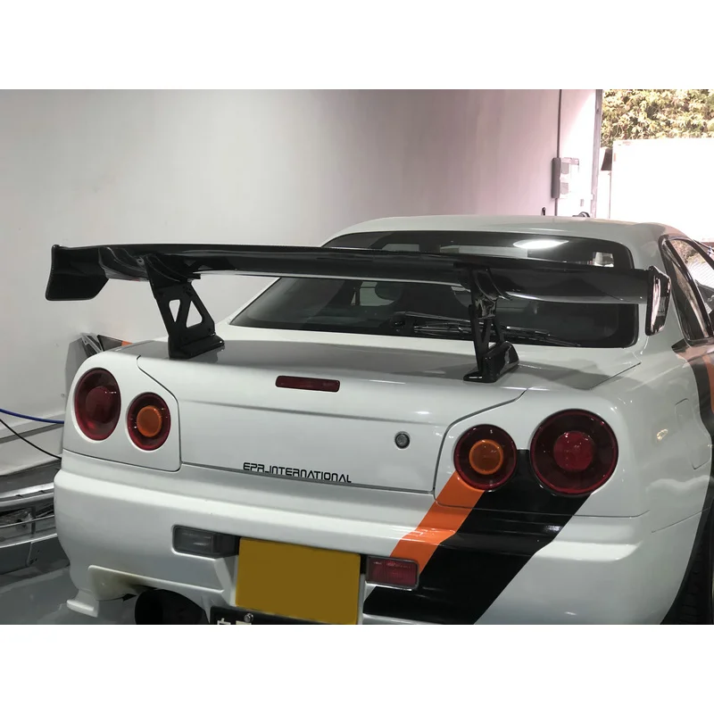 Piezas de coche de fibra de carbono para almacén de EE. UU., alerón trasero GT estilo nissan Skyline R34 TPS con soporte de aluminio