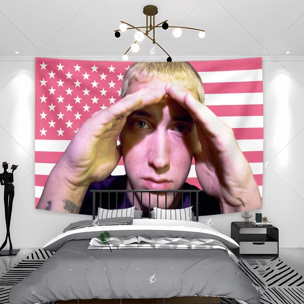 Rap God Hip Pop American Pink Flag EminemS Tapestry Funny Meme Wall Hanging Tapestry Aesthetic Room Decor Hippie Home Decoration