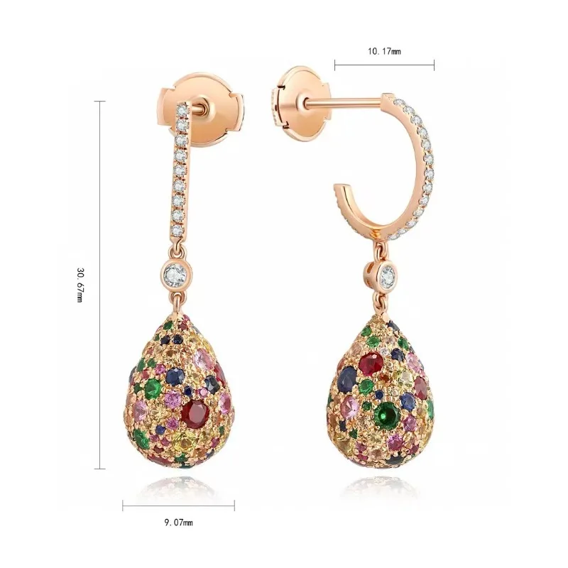 Ruihe New Luxury Fashion18k Gold about 3.49ct Natural Fancy Colors Gemstones Earrings Jewelry for Women Party Gifts Personalized