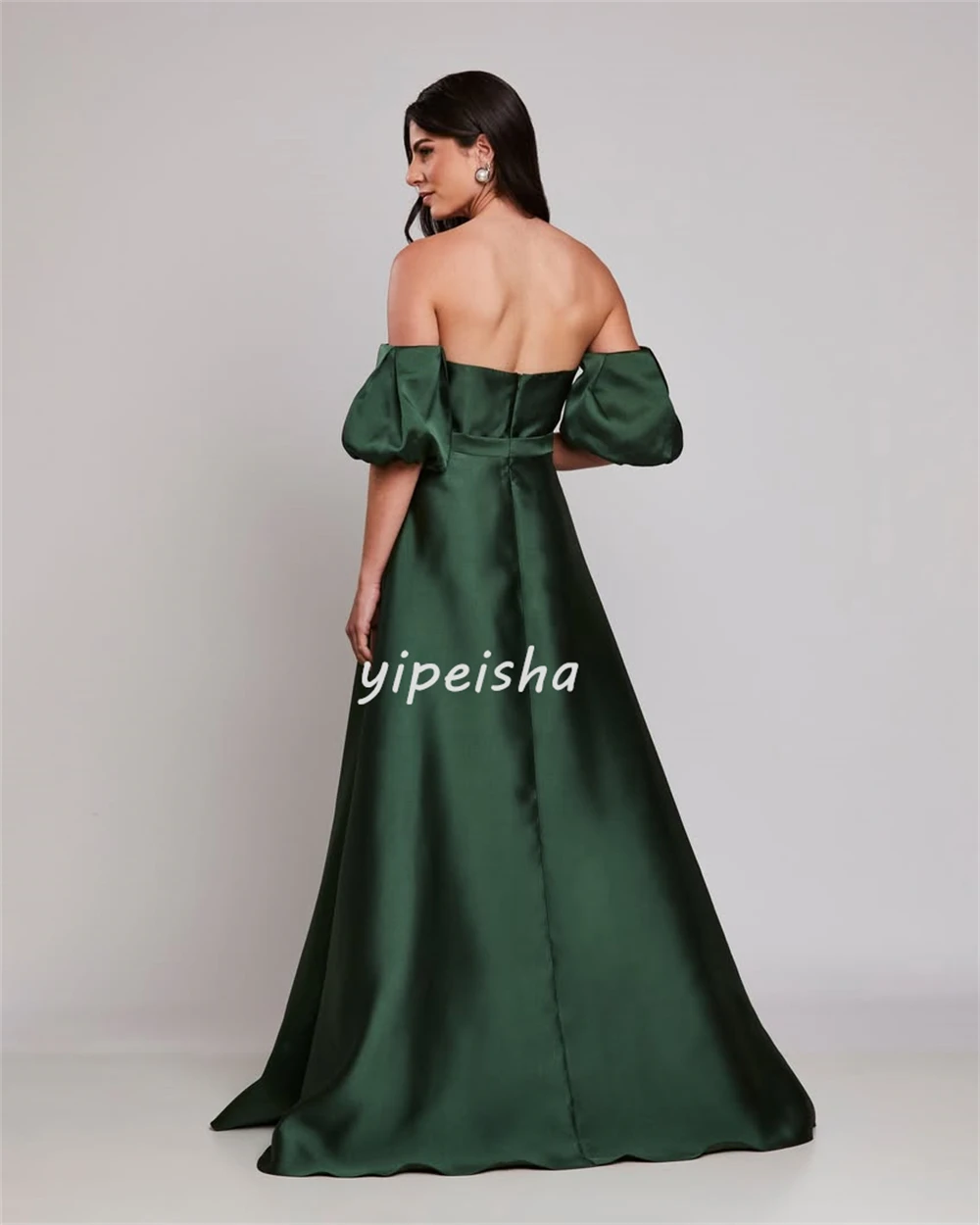 Customized Classic Fashion Charmeuse Ruched Pleat A-line Off-the-shoulder Long Dresses Bespoke Occasion Dresses Sizes Available