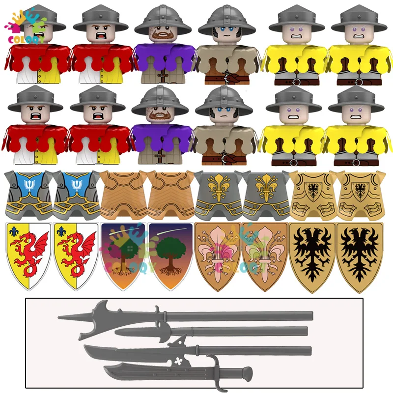 

New Kids Toys Medieval Castle Building Blocks Militia Soldiers Mini Action Figures Shield Battle Suit Toys For Kids Birthday