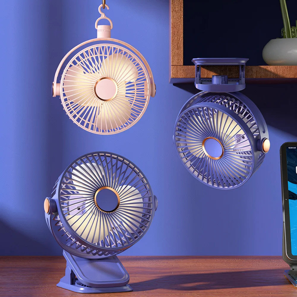 Rechargeable Clip On Fan USB Powered Desk Cooling Cooler With Night Light Multi Angle Airflow For Bedroom Study