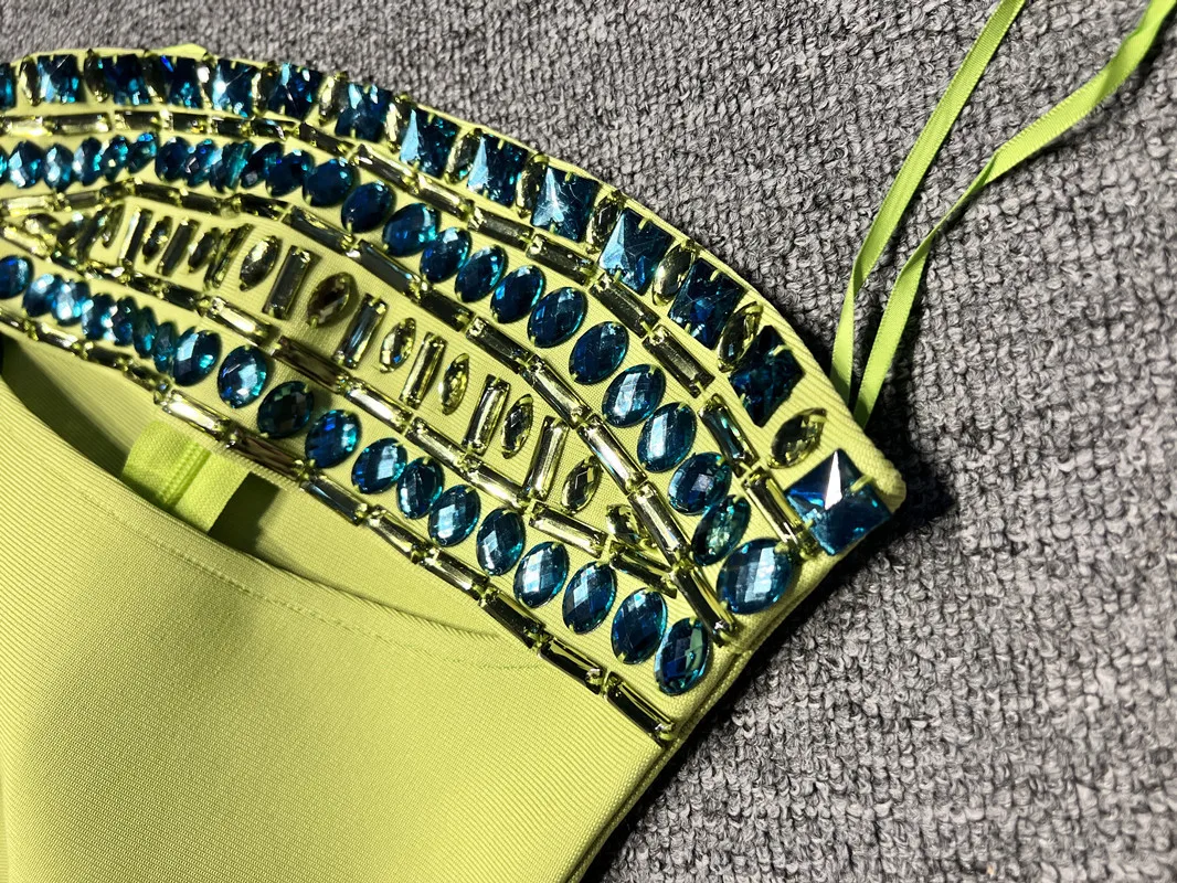 Mulheres verão verde bandage vestido sexy sem alças cristal cortar bodycon mini noite clube vestidos de festa hotwife high street