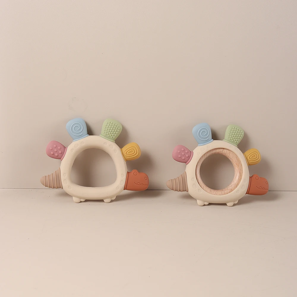 

Silicone teether baby gift dinosaur shaped bunny cartoon cute teething toy chew bead sensory gum relief soother bpa free