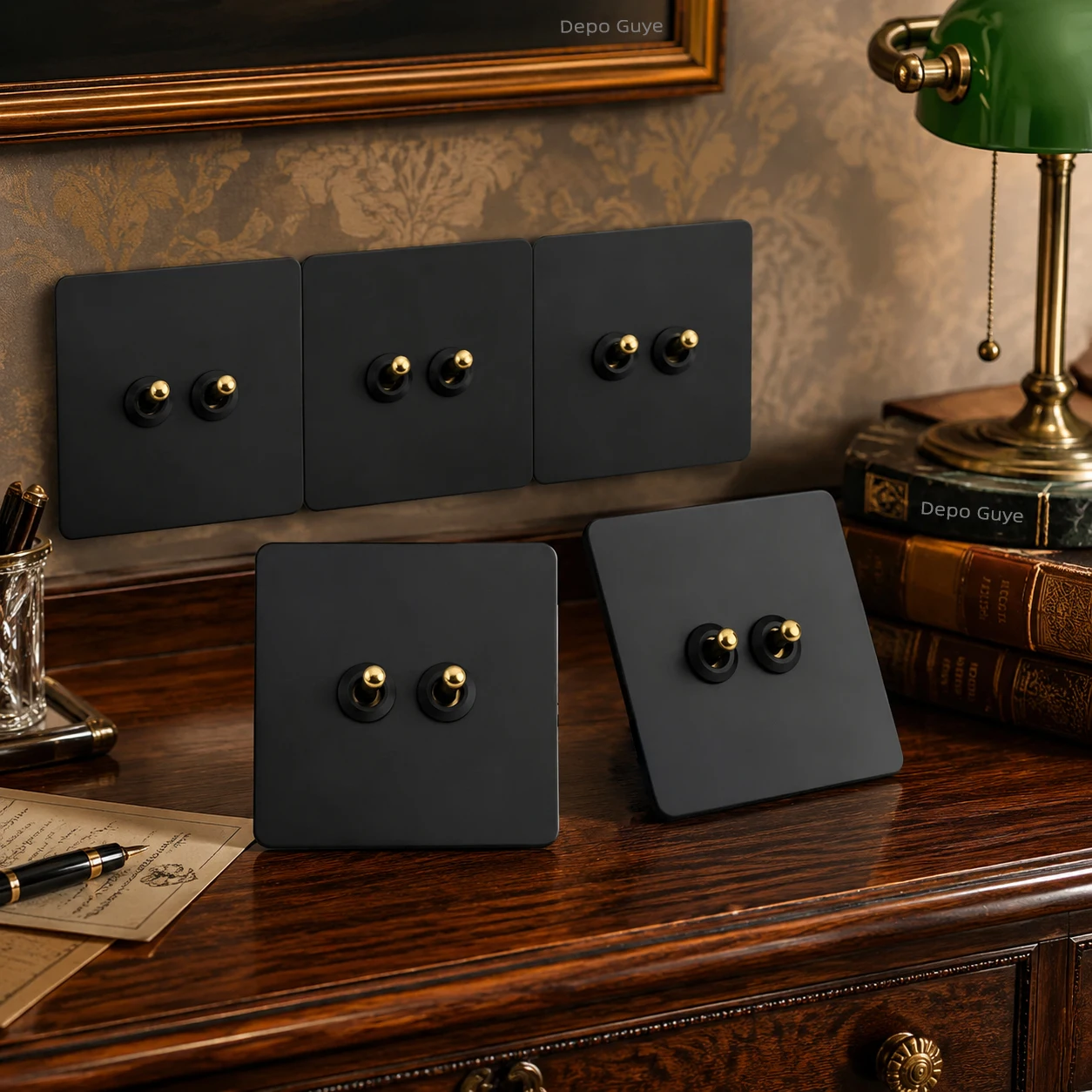 5-10pcs-eu-standard-toggle-wall-switch-black-stainless-steel-1-4gang-2way-light-brass-lever-switch-panel-for-home-improvement