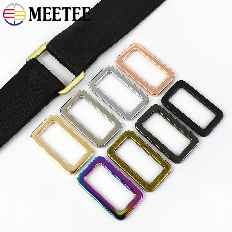 10pcs Meetee 20-50mm Metal Square Rings Buckle Webbing Glide Clasp for Bag Dog Collar Adjuster Loop DIY Leather Accessories