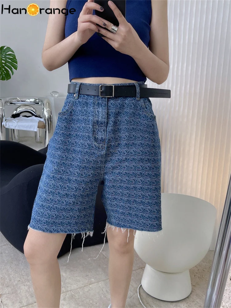 

HanOrange 2026 Summer Casual Presbyopia Fashion Pentagram Denim Shorts Women High Waist Straight Cowgirl Short Jeans