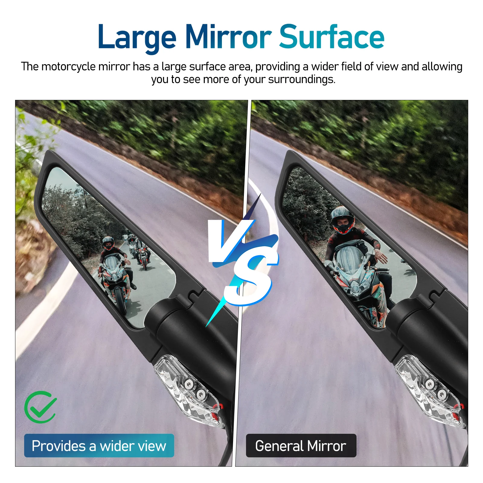 

1Pair Motorcycle Side Mirrors Large Rearview Mirror with Turn Signals Stable Metal Motorcycle View Mirror Wide Compatibility