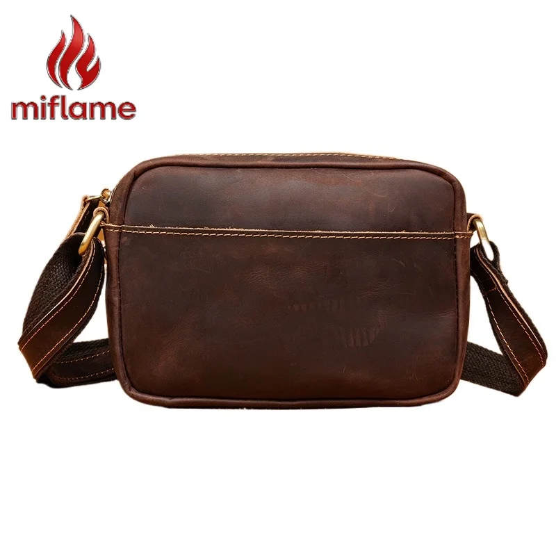 

Men's Crossbody Shoulder Bag Vintage Leather Phone Bag Casual Flip Top Commuter Satchel Genuine Crazy Horse Leather