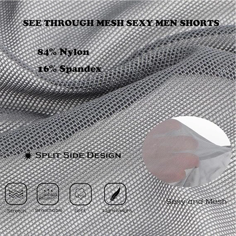 Zonbailon Men's Sexy See-Through Boxers Shorts Split Side Mesh Breathable Underwear M-3XL