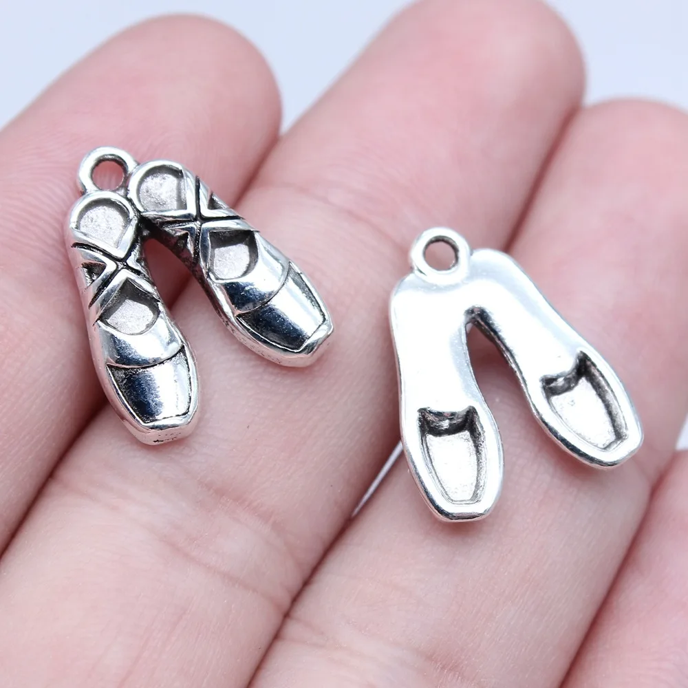 WYSIWYG 10pcs 16x20mm Antique Silver Color Ballet Shoes Charms Pendant For DIY Jewelry Making Handmade Jewelry Craft Findings