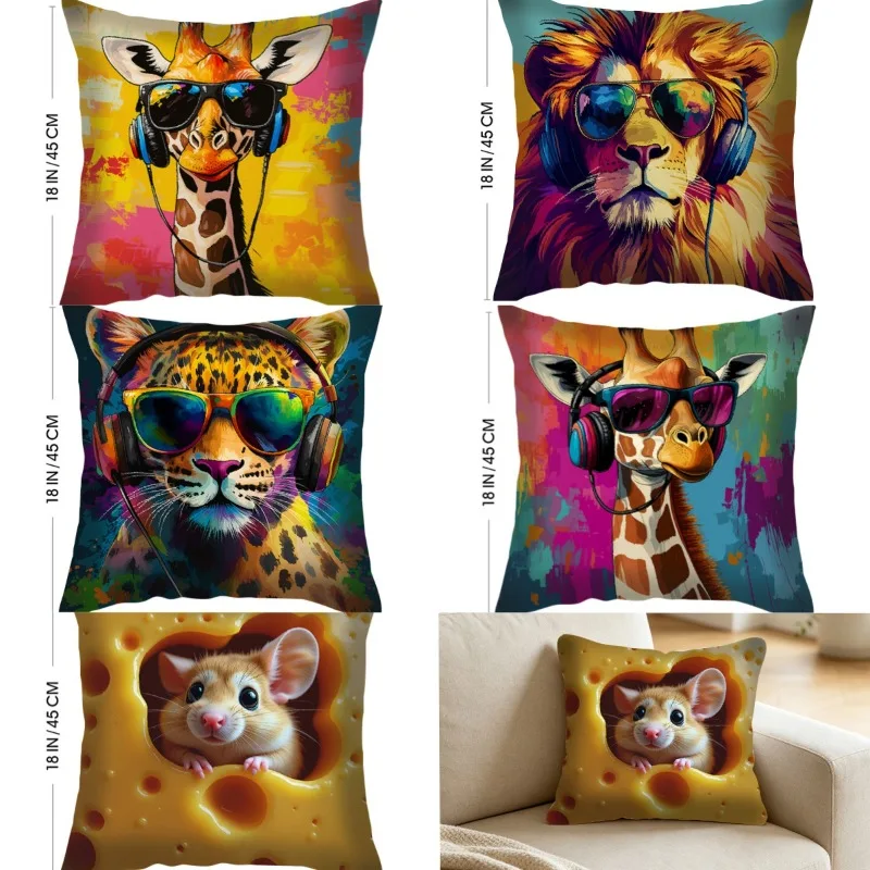 45X45cm/18x18inch cool hiphop animal print pillow cover colorful graffiti decorative square pillow cover suitable for home sofa