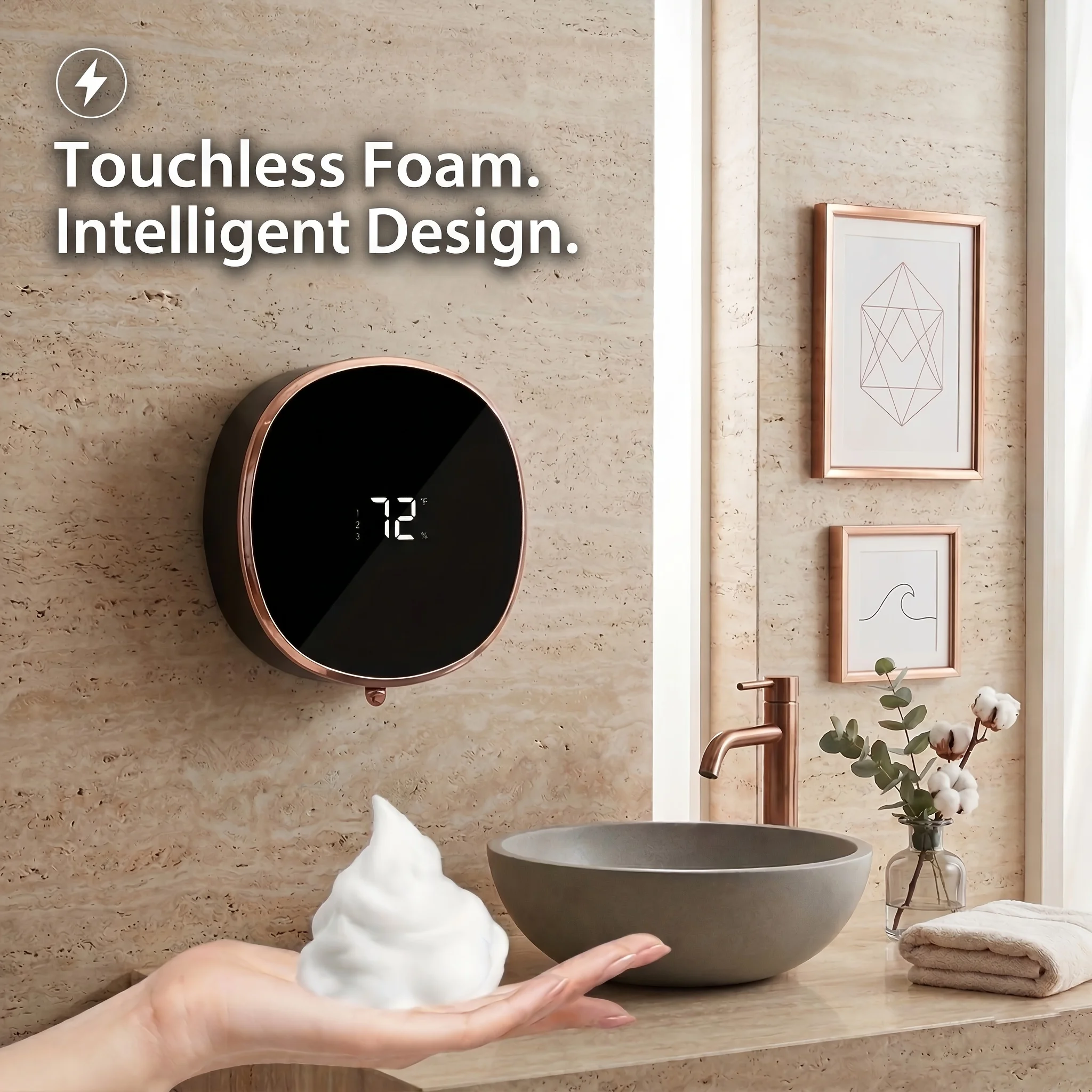 Automatic Soap Dispenser, Touchless Foam Soap Dispenser Wall-Mounted Rechargeable with Digital Display for Bathroom & Kitchen