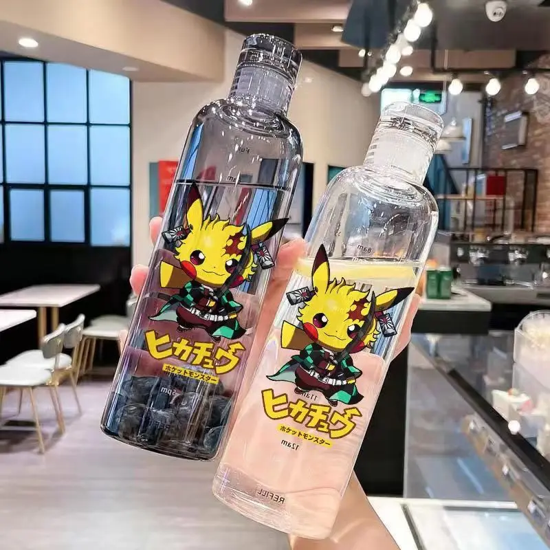 500ML Pikachu Sports Water Cup Cute Cartoon Plastic Cup with Time Scale Water Bottle Students Outdoor Couple Cup view 5