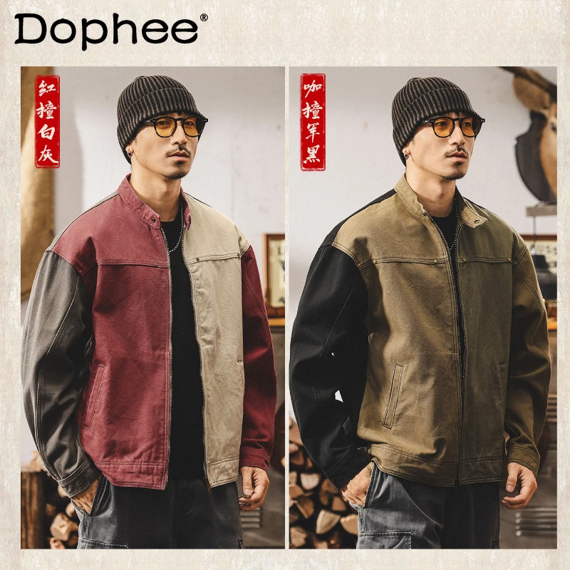 

Мужские куртки в стиле фэшн 2025: Новинка осени, свободные, модные, с контрастными цветами, на молнии, с длинным рукавом, комфортные пальто