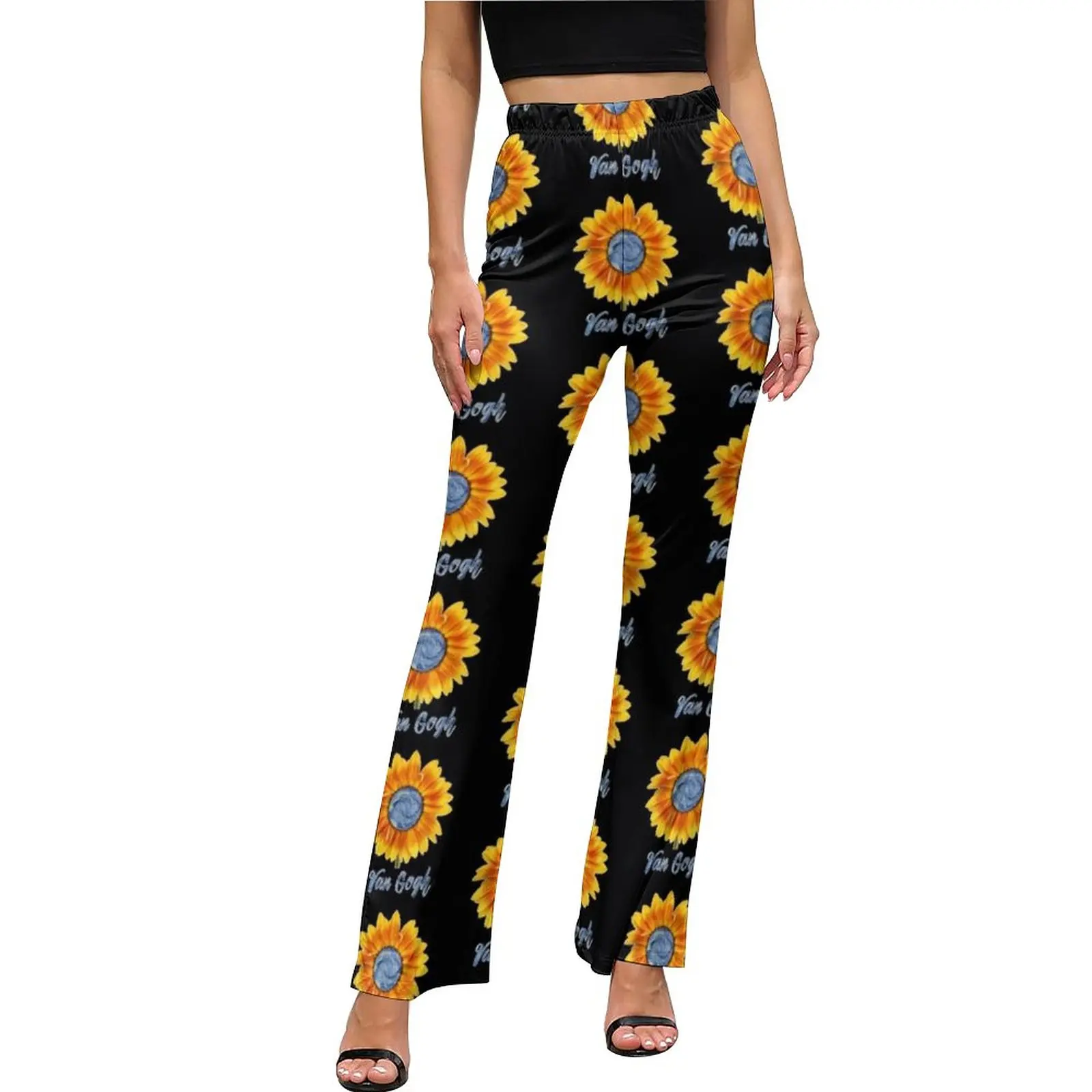 Sunflower Art Casual Pants Summer Van Gogh Starry Night Sunflowers Sexy Pattern Flared Trousers Ladies Slim Streetwear Pants