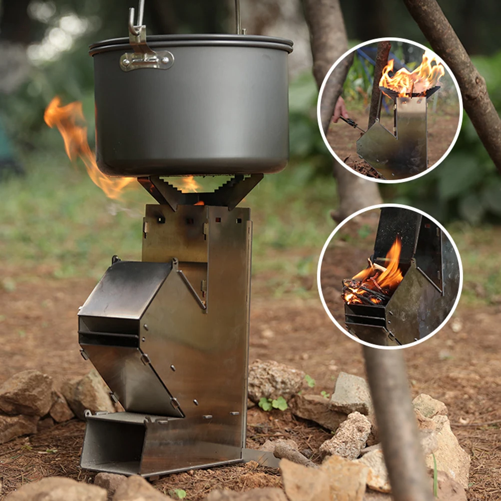 Poêle à fusée pour barbecue, poêle de cuisine en acier inoxydable, poêle de Camping pliable et Portable, combustion au bois en plein air pour voyage barbecue pique-nique
