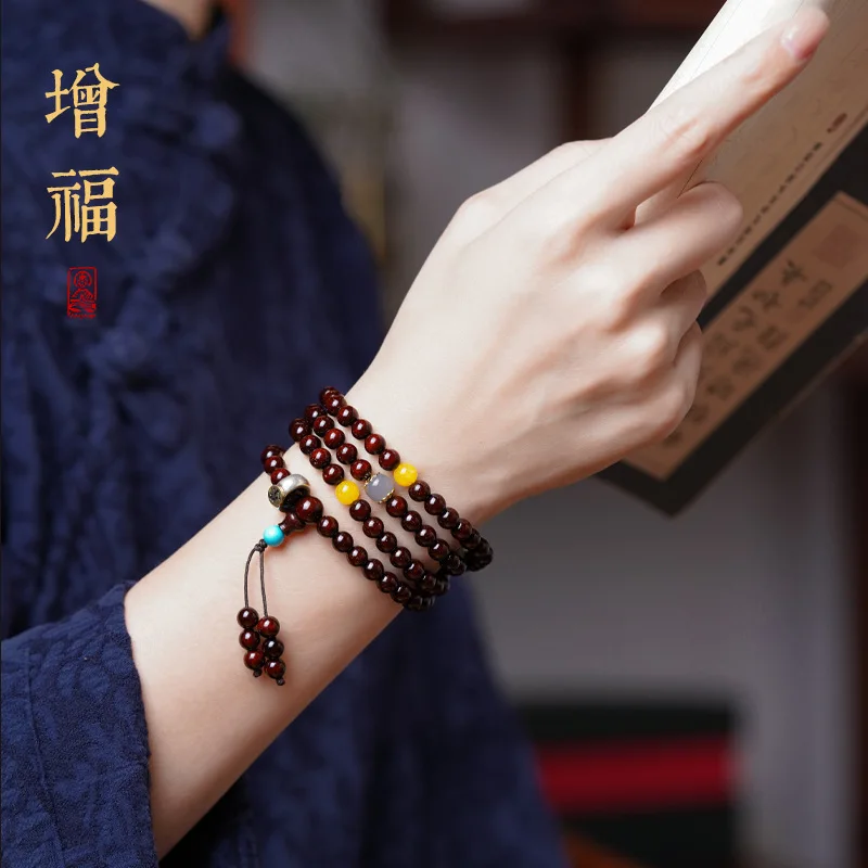 

Аутентичные африканские красные сандалии с золотыми прожилками, 108 бусин, браслет «Жизнь Будды», унисекс, игровой молитвенный браслет из бусин