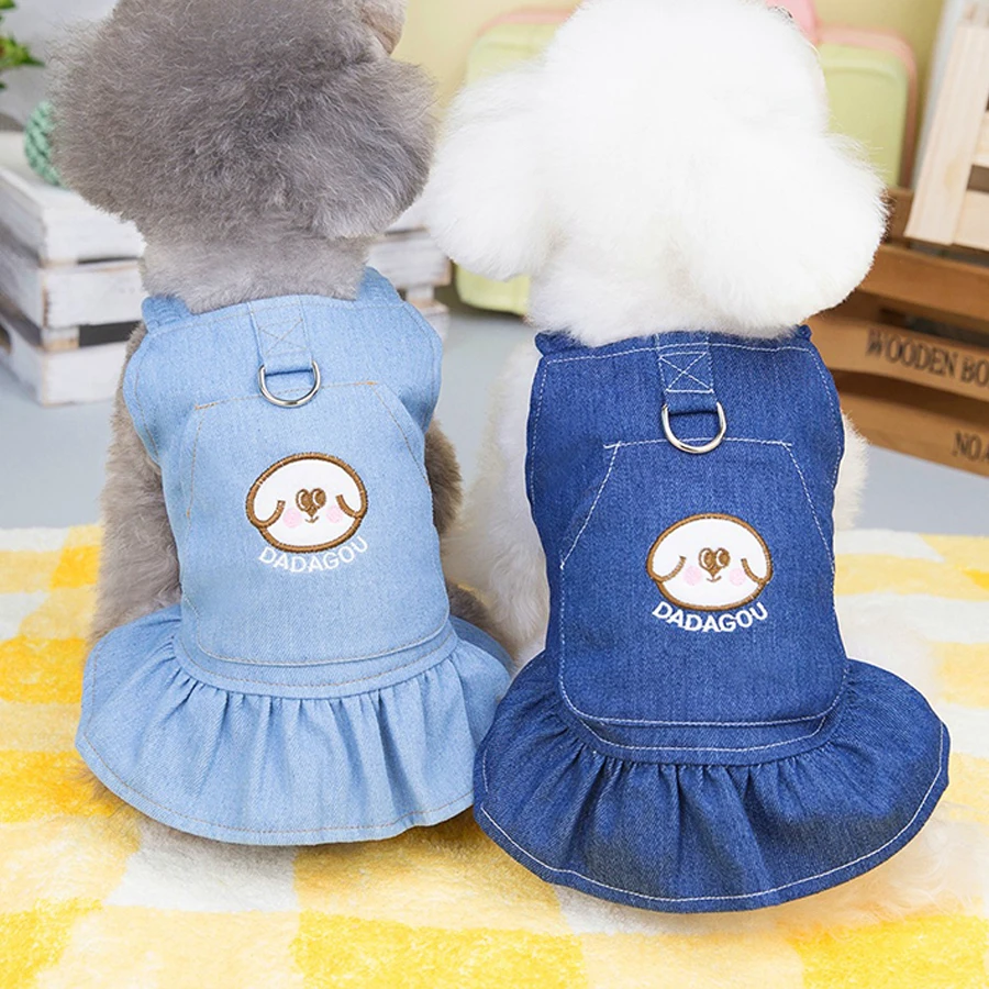 Falda de mezclilla para perros pequeños y gatos – Transpirable con anillo D - imagen 2