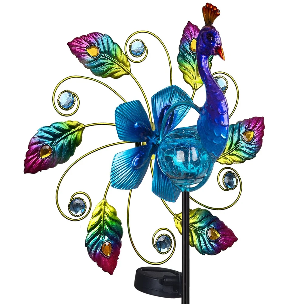 

35 Inch Solar Wind Spinner Outdoor Metal Kinetic Wind Spinners Decor Wind Sculpture Garden Stake Lights