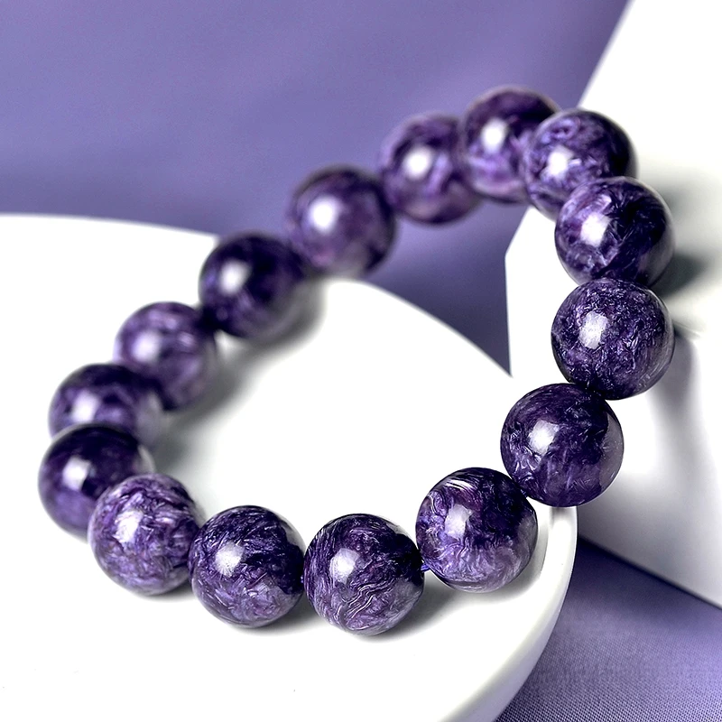 Natural Amethyst Charoite Beaded Bracelet Purple Ore Men’s and Women’s Single Circle Reiki Crystal Healing Stone Jewelry