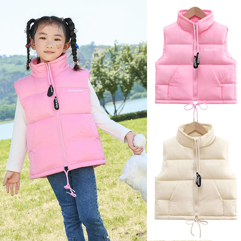 

Fashion Autumn Girls Warm Down Vests 2023 New Teens High Collar Drawstring Jacket Vest Kids Clothes Boys Thicken Waistcoat 3-14Y