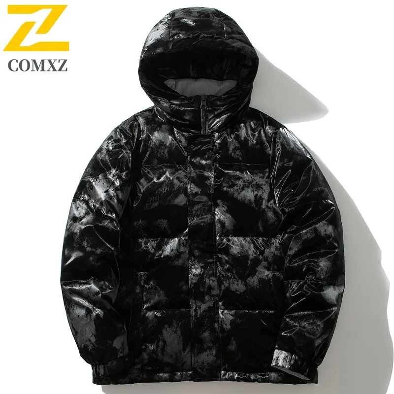 COMXZ 2025 Men Puffer Coat Hooded Outdoor Camping Windbreaker Workwear Versatile Mountain Casual Cold Protection Padded Coat